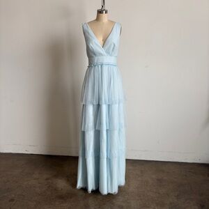 $558 NWT BCBGMaxAzria “Maria” Tiered Maxi Gown in Powder Blue Sz 4